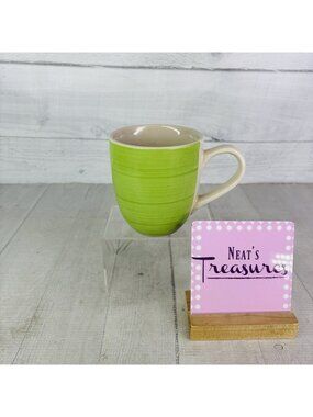 Citrus Grove Green Bands Hand Painted Ceramic Coffee Mug Tea Cup